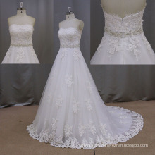 A Line V Neck Lace Applique Beading Wedding Dress